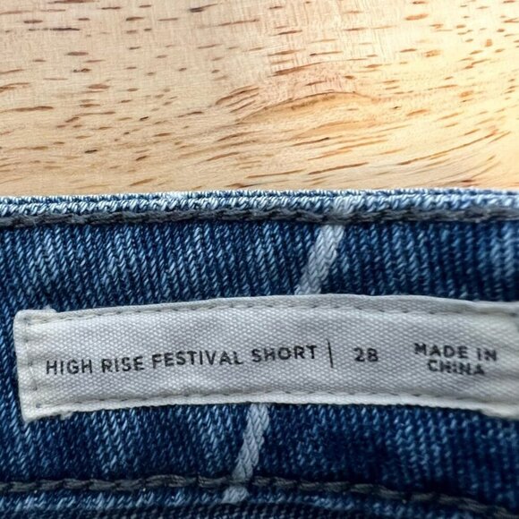 Pacsun Womens High Rise Festival Jean Shorts Cut-Off Blue/White Stripe 28 Waist - Picture 11 of 11